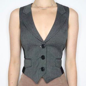 Bebe Gray Black Wool Sleeveless Blazer Vest